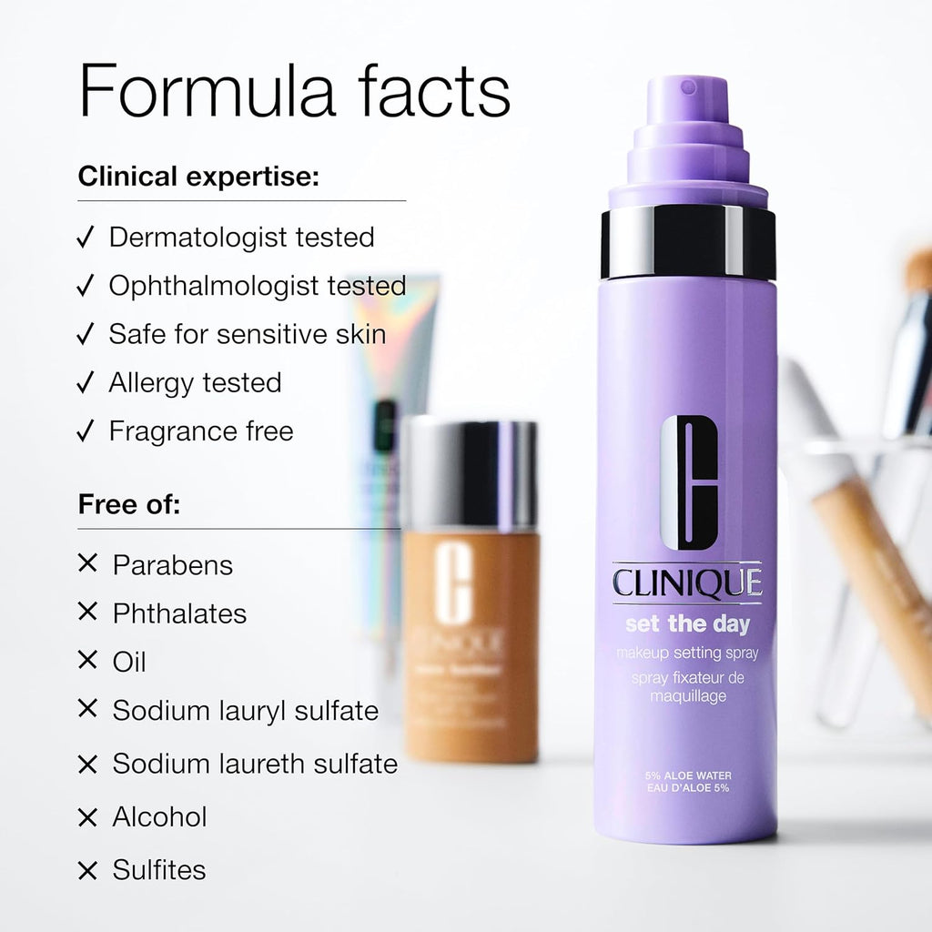 Clinique Set The Day Makeup Setting Spray With Aloe Water + Antioxidants | Sets Makeup All Day | Soothing + Hydrating Face Mist | Alcohol-Free + Suitable For Sensitive Skin
